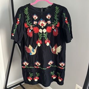 Zara Black Flower Detail Embroidered Dress Size XSmall